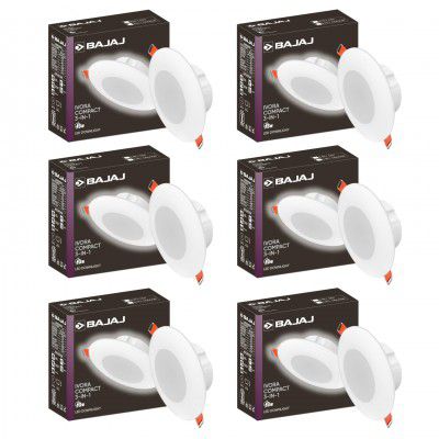 Bajaj Ivora Compact Downlight 3-in-1 CCT | 3W LED Downlight | for Smaller Spaces | Long Life of 25000 Hours (Multi CCT, Pack of 6)