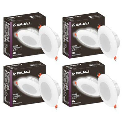 Bajaj Ivora Compact Downlight 3-in-1 CCT | 3W LED Downlight | Long Life of 25000 Hours (Multi CCT, Pack of 4)