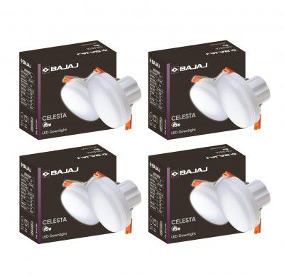 Bajaj Polycarbonate Celesta LED Downlight 3-in-1 Colour | 5W LED Downlight | Long Life of 25000 Hours (Pack of 4)