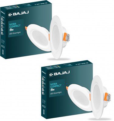 Bajaj Polycarbonate Ivora Compact Downlight | 5W LED Downlight | for Smaller Spaces | Long Life of 25000 Hours | Soothing Light (Cool Day Light, Pack of 2)