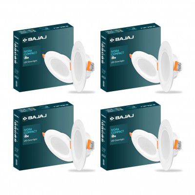 Bajaj Polycarbonate Ivora Compact Downlight | 5W LED Downlight | Soothing Light (Warm Day Light, Pack of 4)