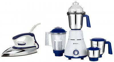 Bajaj Rex 750W Mixer Grinder with Nutri Pro Feature, 4 Jars, White & Majesty DX-11 1000W Dry Iron