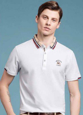 BALKRISHNA Men Solid Polo Neck Cotton Blend White T-Shirt
