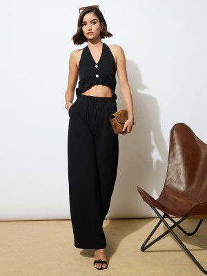 barcino Black Knitted Halter Neck Cut-Out Jumpsuit