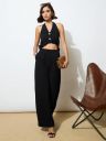 barcino Black Knitted Halter Neck Cut-Out Jumpsuit...
