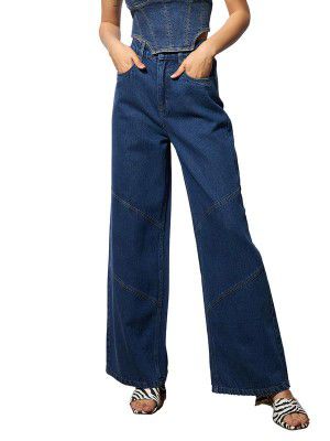 barcino Navy High-Rise Stitch Detail Straight Jeans