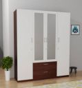 Barewether Engineered Wood 4 Door Wardrobe (Finish Color - Walnut with White, Mirror Included, Knock Down)...