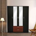 Barewether Engineered Wood 4 Door Wardrobe (Finish Color - Wenge with Walnut, Mirror Included, Knock Down)...