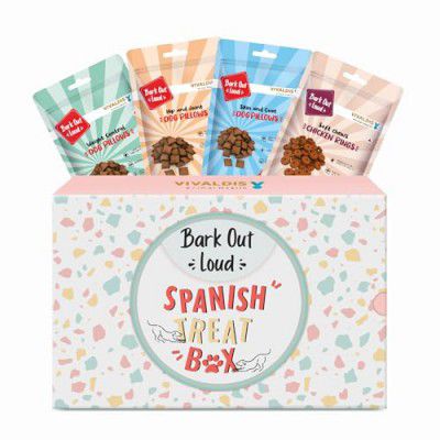 Bark Out Loud by Vivaldis - Spanish Treat Box, Perfect Gifting for Pets, 4 Delicious Spanish Treats, for Dogs All Life Stages (Pack of 4)