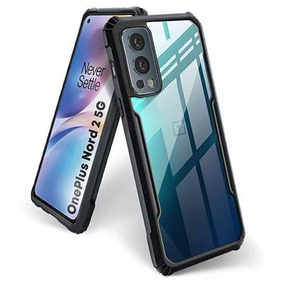 BASECASE Shock Proof Clear Hybrid Hard Back Case Mobile Cover for 1+ OnePlus Nord 2 5G (Jet Black)