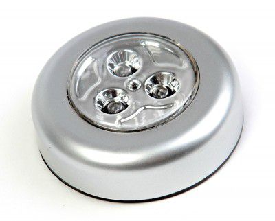 BaseThings Stick-N-Clicks LED Bright Lights, 67x20mm (Silver, Pack of 1 x 3 LED Touch Lamp)