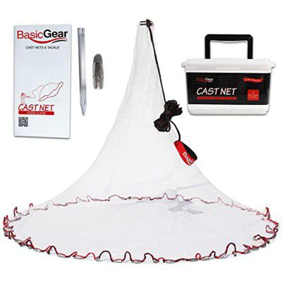 BasicGear Cast Net | Lead, 4ft Radius, 3/8 inch Mesh for Freshwater and Saltwater Bait Fish | Professional Grade and Upgraded Material | Throw Style
