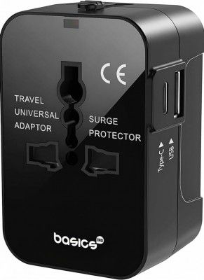 Basics India Universal Travel Adapter with Surge Protection & USB-C Charging