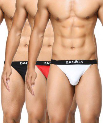BASIICS by La Intimo Men's Black, Red, White Prime Thong (Pack of 3)