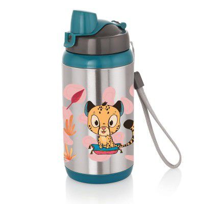 BASIK Sprint 500- Junglee Summer Double Wall Insulated 270ml Bottle (Pack of 1, Blue, Steel Inner)