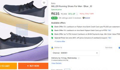 Bata MILLER Running Shoes For Men (Blue , 6)