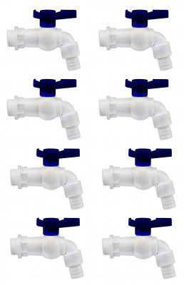 BATH GURU Heavy Duty PVC White Nozzle Bib Cock Tap for Bathroom Kitchen & Garden (Pack of 8)