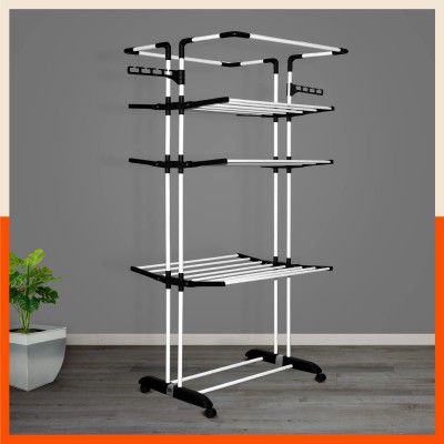 Bathla 4 Level Modular Cloth Drying Stand with Wheels