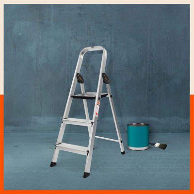 Bathla Advance Carbon - 3 Step Foldable Aluminium Ladder for Home with Scratch Resistant Smart Platform and Sure-Hinge Technology (Black)