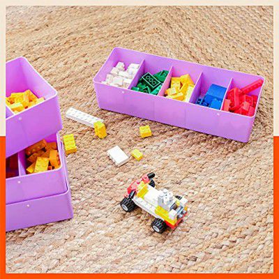 Bathla DORI (Set of 3) Multi-purpose Stackable Drawer Storage Organiser | Organise Socks, Innerwear, Tie, Handkerchief, Jewellery, Stationary, Belt etc.| Lavender | 5 Grids – Stomo
