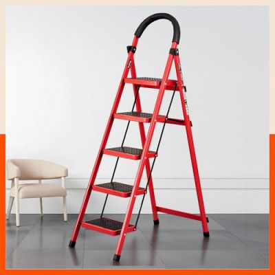 Bathla Everest 5 Step Steel Ladder with Safety Hand Grip (Red)