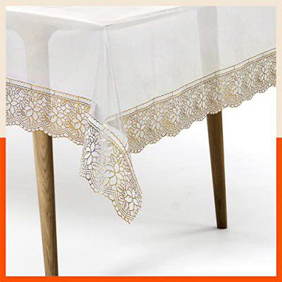 Bathla Matworks Aurum Plastic Table Cover for Dining Table with Golden Lace - Rectangular - (54" X 78")| Plain
