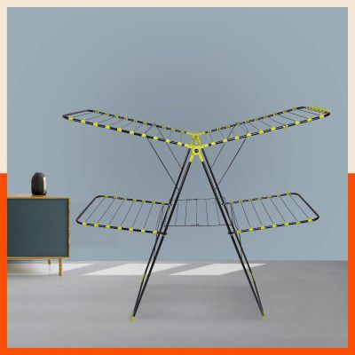 Bathla Mobidry Neo+ 2-Level Foldable Alloy Steel Cloth Drying Stand for Home with Socks Holder (XL)