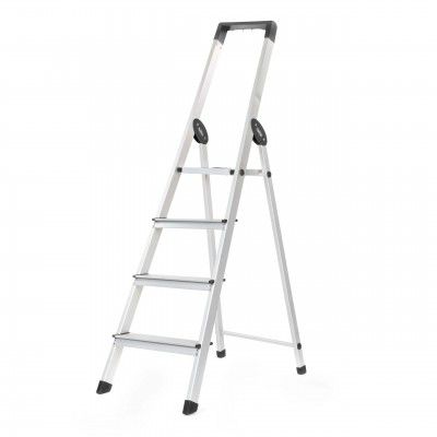 Bathla Prime 4 - Step Foldable Aluminium Ladder for Home with Multi-Utility Support Handle | 5 - Year Manufacturer Warranty | Black