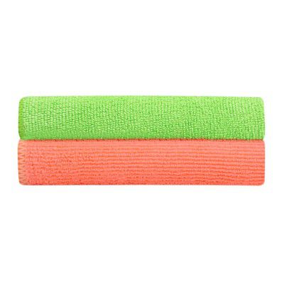 Bathla Spic & Span Multi Purpose Micro Fiber Cleaning Cloth - 380 GSM: 40cmx40cm (Pack of 2 - Fluorescent Green + Peach)