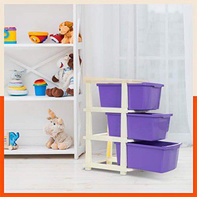 Bathla STOMO 3XL Drawers Multi-purpose Modular Storage for Home, Kitchen & Office | Easy to Move with Trolley Wheels | Chest of Drawers | Purple (Plastic)