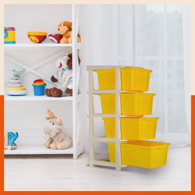 Bathla STOMO 4XL Drawers Multi-purpose Modular Storage |Yellow (Plastic)