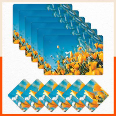 Bathla Table Mats - Set of 6-45cm x 30cm PVC Table Placemats & Coasters for Home Dining Table 