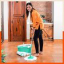 Bathla Ultra Clean Plus - Heavy Duty Microfiber Spin Mop with Large Trolley Wheels (Green), Pack of 1...