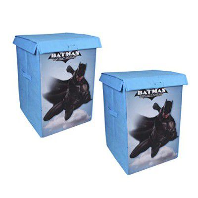Batman Folding Laundry Basket for Clothes with Lid & Handle, Toys Organiser, 75 Litre, (Pack of 2),Blue