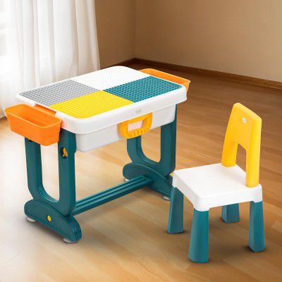 BAYBEE 4-in-1 Study Table and Chair Set for Kids Age 2-8 Years (Green)