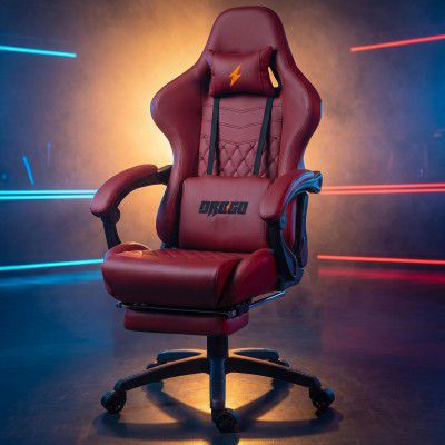 BAYBEE Drogo Multi-Purpose Ergonomic Gaming Chair with 7 Way Adjustable Seat, Head & USB Massager, PU Leather Lumbar Pillow Home & Office Chair with Full Reclining Back Footrest (Emperor Wine Red)