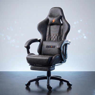 BAYBEE Drogo Multi-Purpose Ergonomic Gaming Chair with 7 Way Adjustable Seat, Head & USB Massager, PU Leather Lumbar Pillow Home & Office Chair with Full Reclining Back Footrest (Emperor Grey)