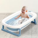 Baybee Foldable Kids Bath Tub for Baby Mini Swimming Pool for Kids Bathtub for Baby with Anti Skid Base, Support Cushion & Drainer | Baby Bath tub for Kids 0 to 3 Years Boy Girl (Jolly, Blue)...