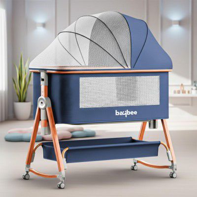 BAYBEE Premium Bedside Crib with 6 Height Adjustment (Blue)