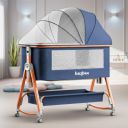 BAYBEE Premium Bedside Crib with 6 Height Adjustment (Blue)...
