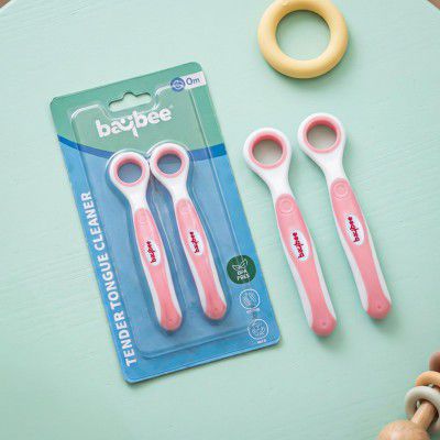 Baybee Soft Silicone Baby Tongue Cleaner BPA Free Oral care with Anti Chock Shield (Pink)