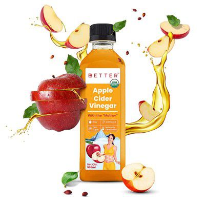 BBETTER Organic Apple Cider Vinegar with the mother - 500ml - USDA Organic Apple Cider Vinegar for Weight loss - Helps improve blood sugar level - Made in India - Unfiltered & Raw Apple Cider Vinegar