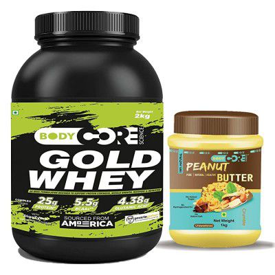 BCS Gold Whey Green-2Kg(Vanilla) With Peanut Butter1Kg