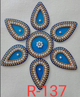 BDS CRETIONS Designer Acrylic Rangoli Flower Shape Handcrafted Decorative Diwali Rearrangable Kundan Rangoli for Floor Decoration