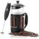 BEAN ENVY French Press Coffee Maker and Milk Frother Set with 4 level Filtration System|Glass Carafe Coffee Press & Drink Mixer Duo w/Stainless Steel Stand (Black, 1L)...