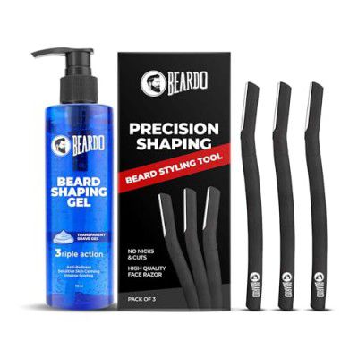 Beard Styling Tool & Beard Shaping Gel 110ml | Sharp, Safe & Precise Shaping Razor for Men | Set of 2