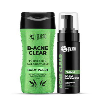 Beardo Acne Clear Combo for Face & Body (Pack of 2) | B-acne Clear Body Wash 200ml deals 
