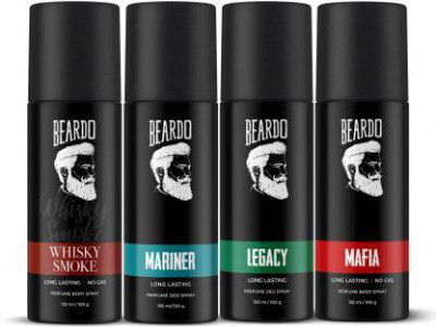 BEARDO Fantastic Deo Set | Whisky Smoke, Mariner, Mafia, Legacy Deodorant Spray (510 ml, Pack of 4)
