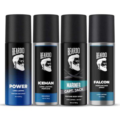 Beardo Power, Iceman, Mariner Captain Jack & Falcon Body Spray for Men (Set of 4)