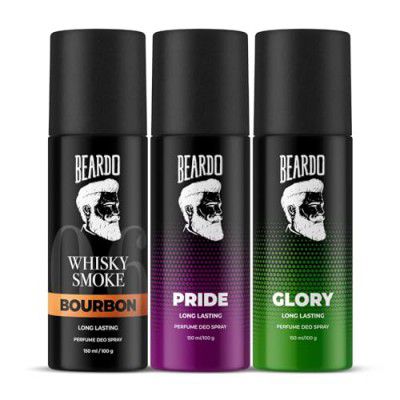 Beardo Pride, Glory & Whisky Smoke Bourbon Perfume Body Spray 150ml x (Set of 3)